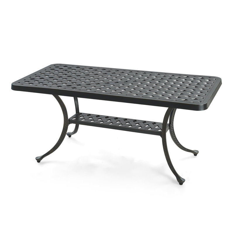  Table basse d'extérieur en fonte d'aluminium, table de conversation rectangulaire de 41,98 po x 20,98 po avec rangement à 2 niveaux, table de centre résistante à la rouille et résistante à la rouille pour terrasse, cour arrière, porche et bronze antique