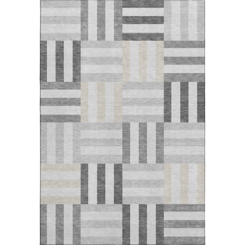 Premium Machine Washable Mayfield AMF2332 Geometric Rug, Gray, 10' x 14'