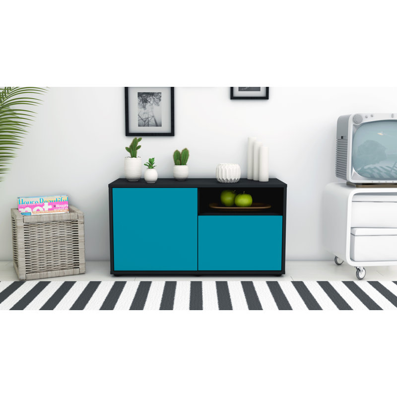 Xzavier 92 cm W Chest of Drawers, Turquoise / Matte Anthracite