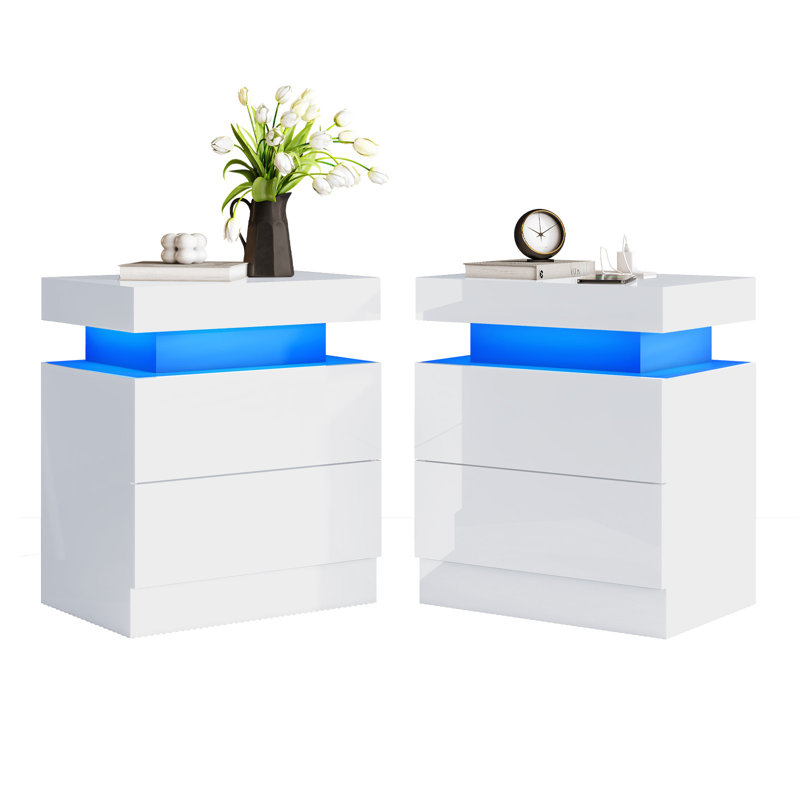 Table de chevet à haute brillance avec station de charge Bhhatu, Blanc