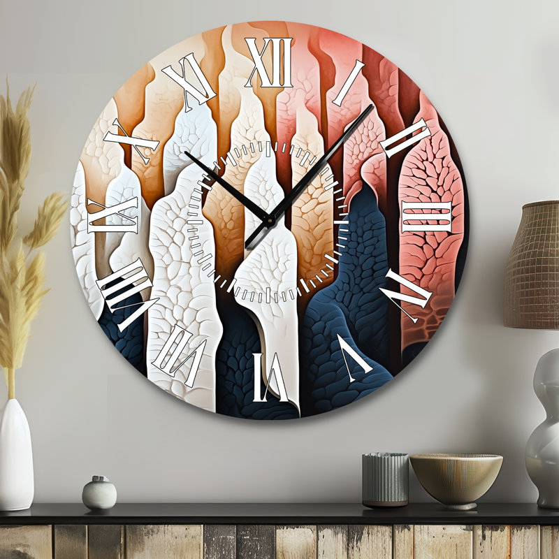 Horloge murale bohème en métal, grande taille, motif géométrique doux à la gouache, Grand