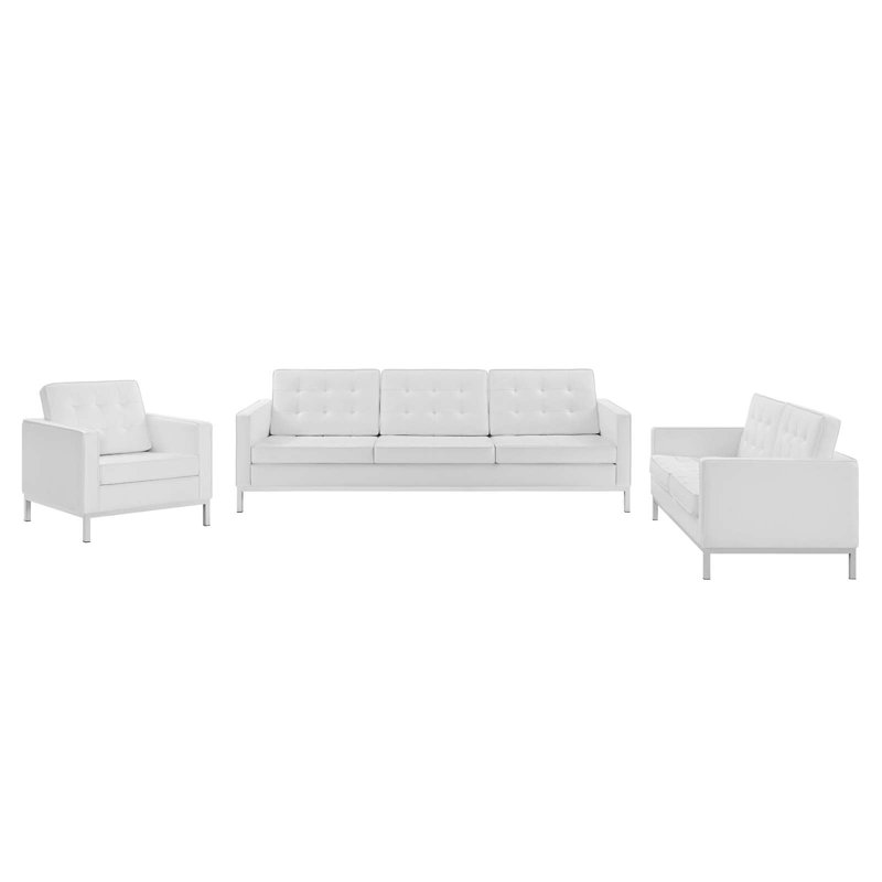 Ensemble de 3 pièces en similicuir capitonné Loft, Similicuir blanc