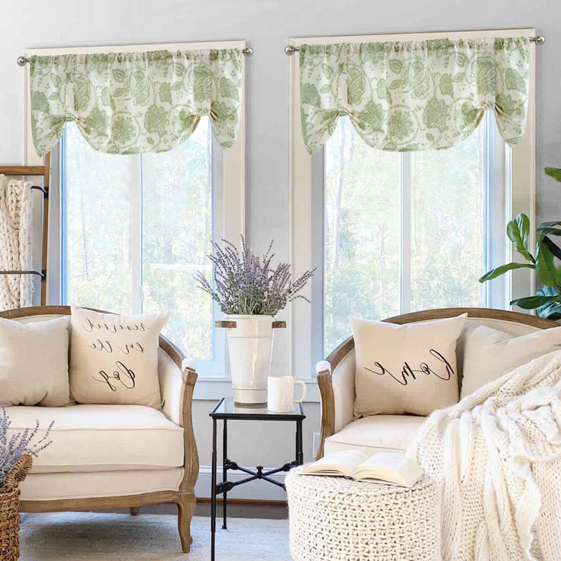 Habillage de rideau en lin avec cantonnière, 50"*18", Vert clair sur fond beige