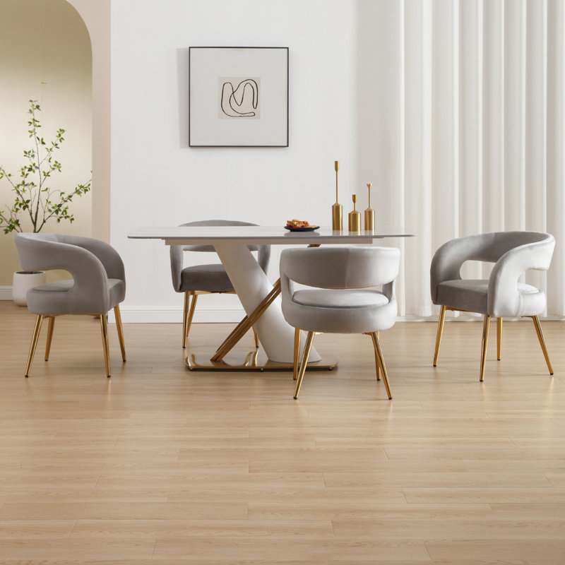 18.5 " H Velvet Upholstered Iron Armchair, Gray