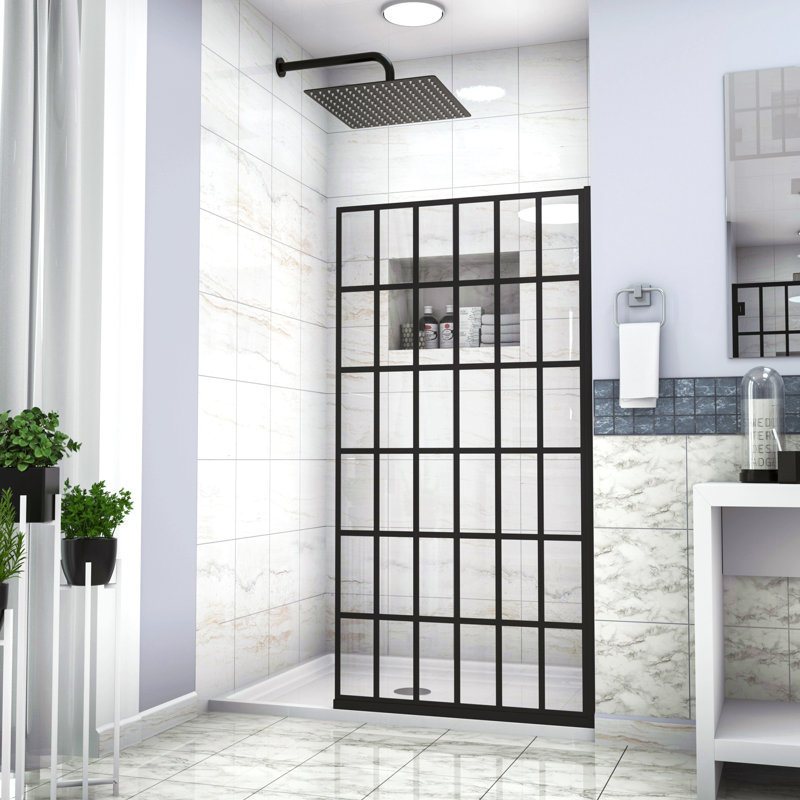 Porte de douche à panneau simple sans cadre l 34 po x H 72 po, porte de douche 5/16 po (8 mm), conception à entrée ouverte en noir mat