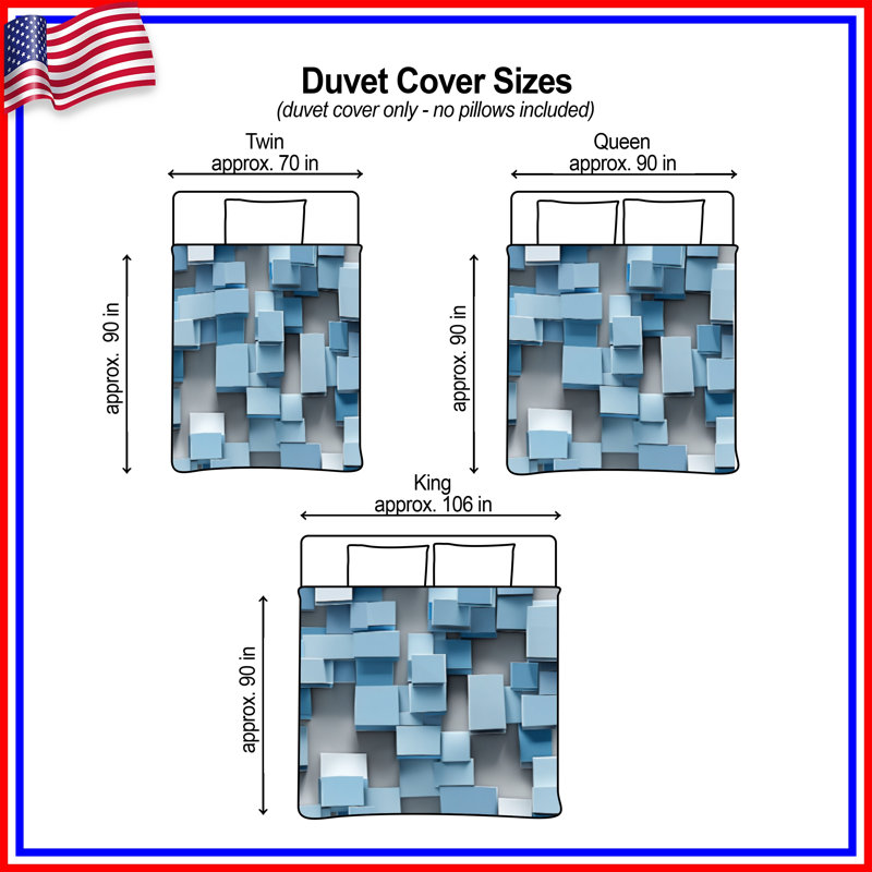 Housses de couette bleues à blocs 3D, King
