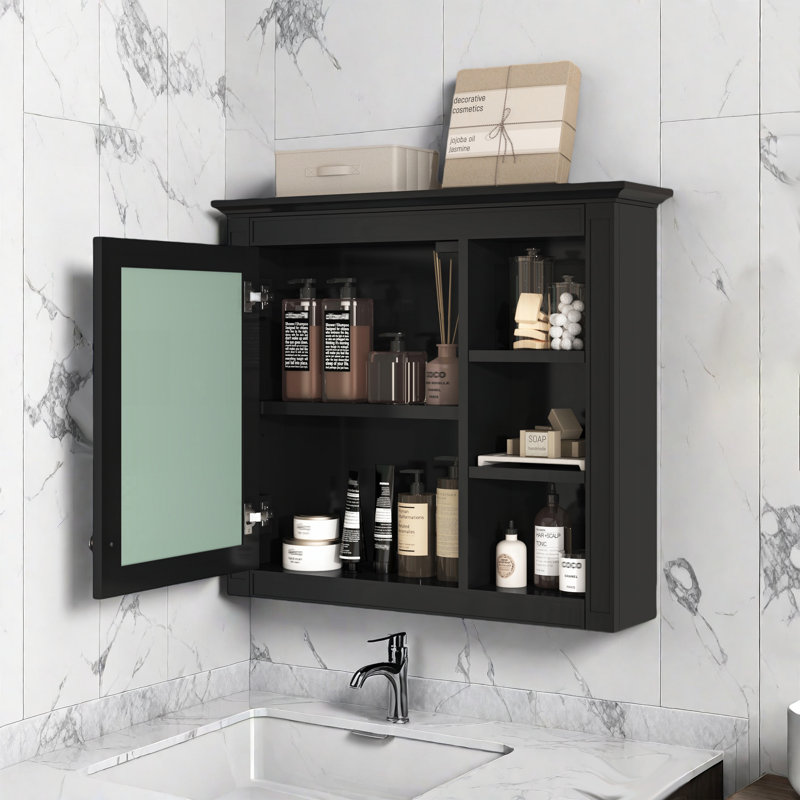Élégante armoire murale de salle de bain avec miroir et 3 tablettes ouvertes - Armoire à pharmacie murale pour un rangement efficace dans la salle de bain