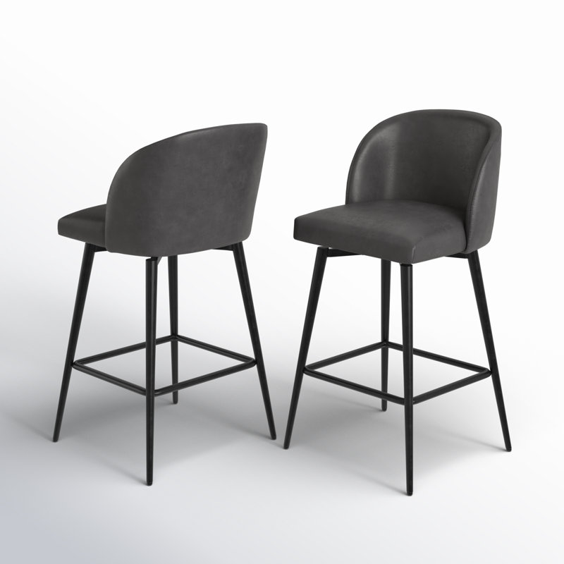 Benedit Swivel Counter & Bar Stool, Retro Grey Pebbled Faux Leather, Counter Stool (27" Seat Height)
