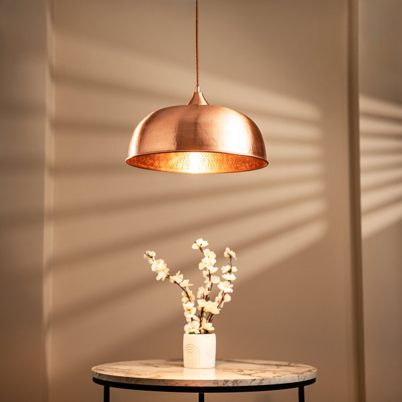 ALFIQ Handcrafted Hammered Copper Pendant Light for Kitchen, Dining and Living Spaces, 16", Matte Copper
