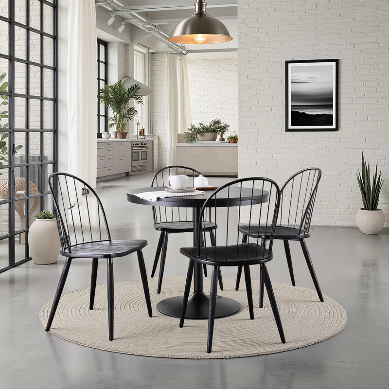 5 pièces avec base en métal noir, plateau en bois et style industriel, hauteur fixe avec style,