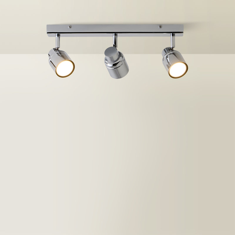 Benton IP44 Rated Bathroom 3 Way Bar Ceiling Light & Warm LED Bulbs, 6500 (K), Chrome