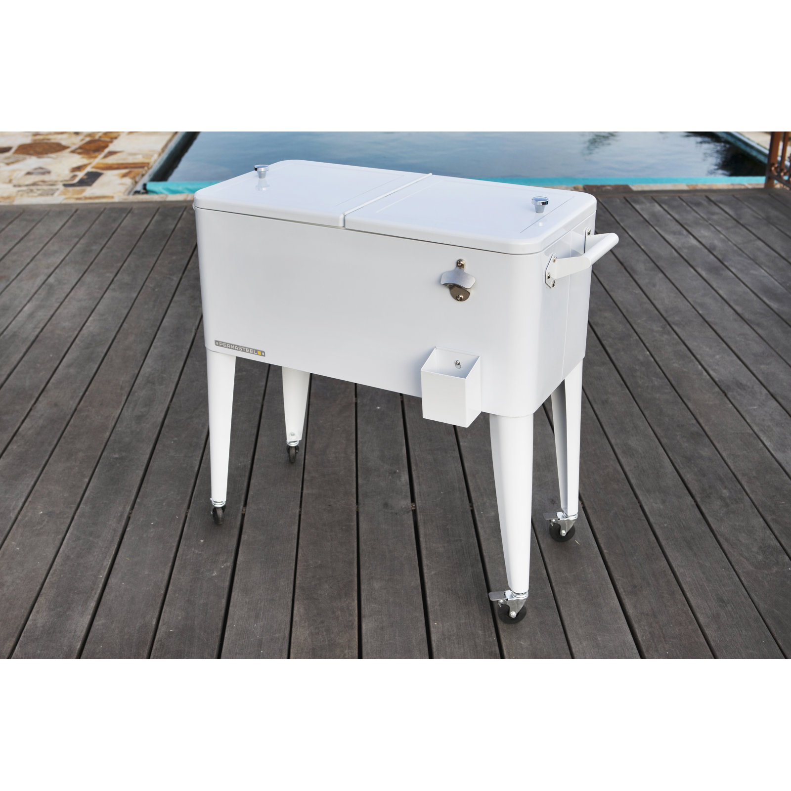 Permasteel Rolling Cooler, White, With Divider