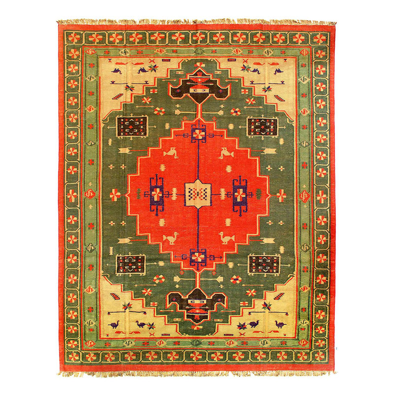 Tapis kilim tissé à plat multicolore 7 pi 6 po x 9 pi 8 po