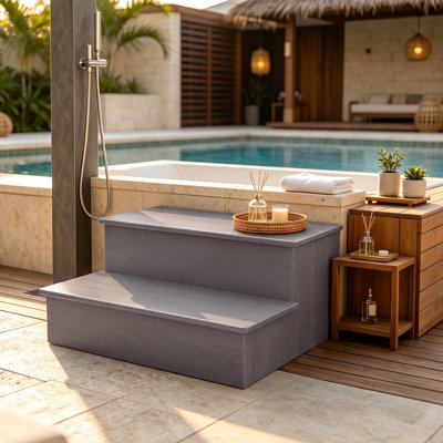 HDPE 25.2"L Hot Tub Steps,2-Step Outdoor Spa Stairs