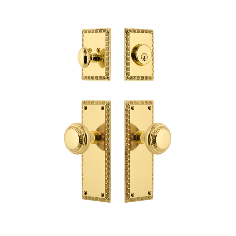 Nostalgic Warehouse Neoclassical Plate Entry Set with Neoclassical Knob, 2 3/8", Unlacquered Brass