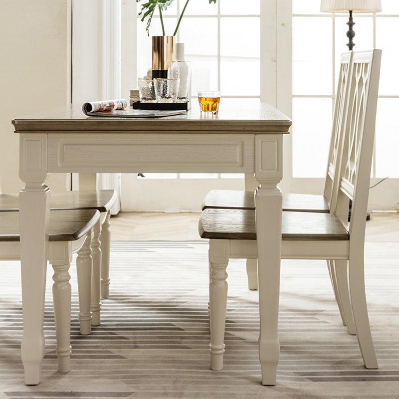Solid Wood Redoak beech white and gray Dining Table, 29.92" H x 47.24" L x 29.53" W