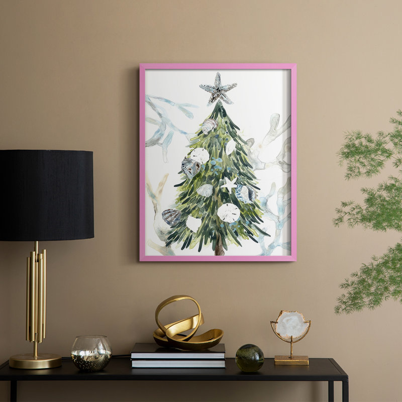 Coastal Christmas Shell Collection, reproduction encadrée B - bois massif, H 11 po x l 9 po, Rose