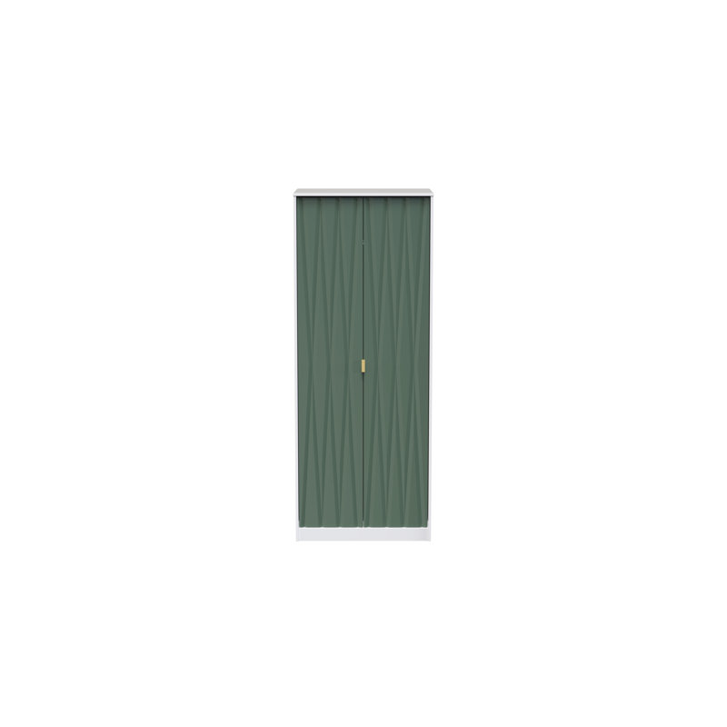 Fully Assembled Fellgren Diamond 2 Door Wardrobe, Green / White Matt Veneer
