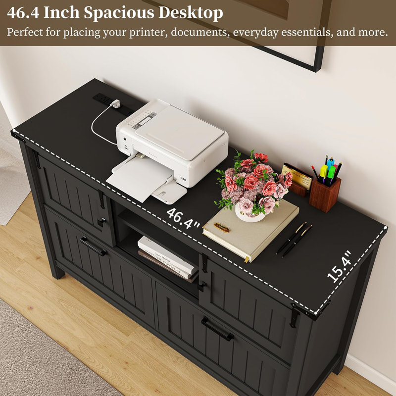 46.4'' Wide 2 -Drawer File Cabinet, Black