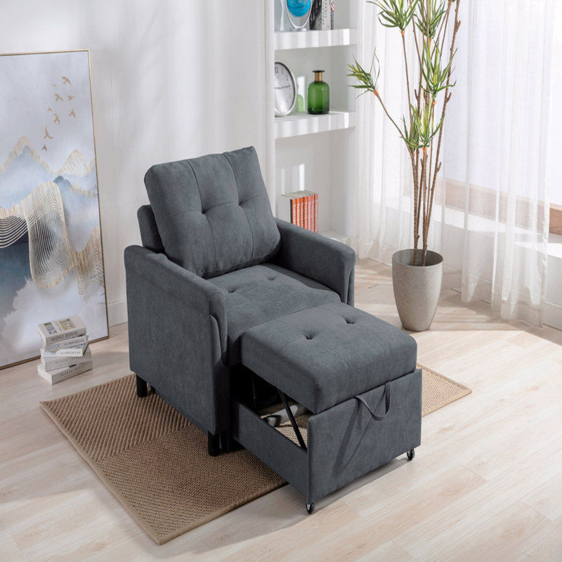 Fauteuil convertible 35 po gris foncé tissé, Gris