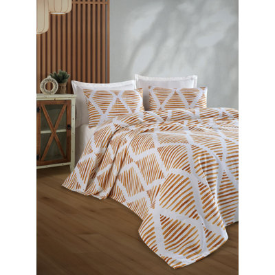 Ensemble de taies d'oreiller piqué et taie d'oreiller luxueuse moutarde luxueuse, 63 x 91 piqué et taie d'oreiller 19,7 x 27,6 | 100% coton avec une contexture de 142 fils, 280 g / m² | Doux, durable, lavable à la machine à 30 ° C | Parfait pour les chambres confortables