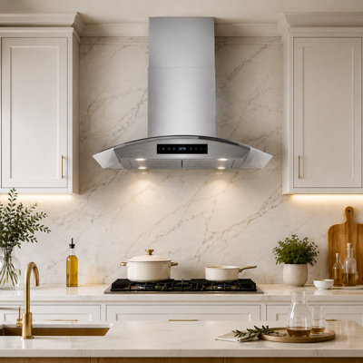 VENFAN 36" Wall Mount Range Hood, 1200 CFM Stainless Steel & Tempered Glass Vent Hood with 8-Speed Gesture & Touch Control, LED Lights, Delay Timer & 2 Carbon Filters