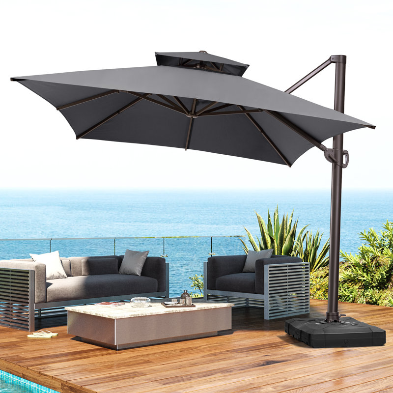 120'' Square Cantilever Umbrella With Weighted Base, Dark Grey