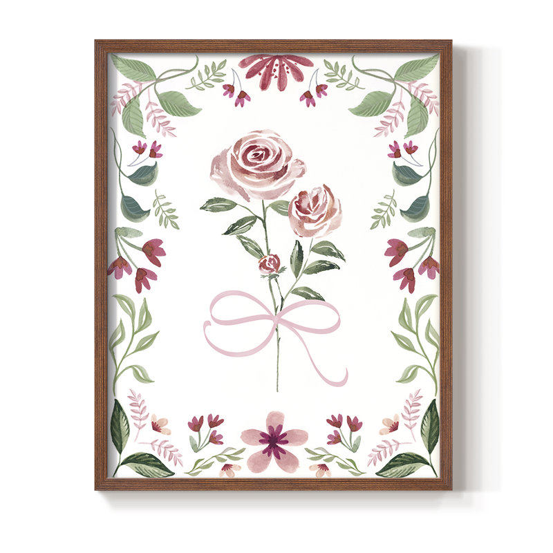 «Pretty» en rose, reproduction encadrée - bois massif, H 15 po x l 12 po, Noyer