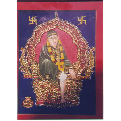 Sai Baba (Framed Painting) | Water Colors and Gold Foil on Wood