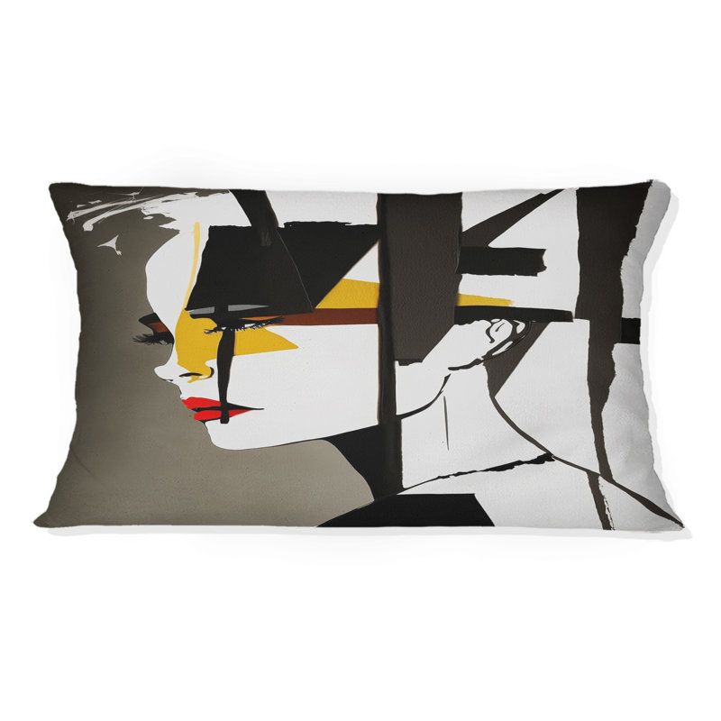 Street Art Profile en jaune et noir - Coussin décoratif à imprimé abstrait femme