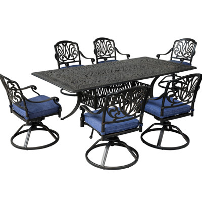 Elegant 6 Dining - Aluminum Construction, Cushions, 98.77" Width Collection 6 Person With Cushions