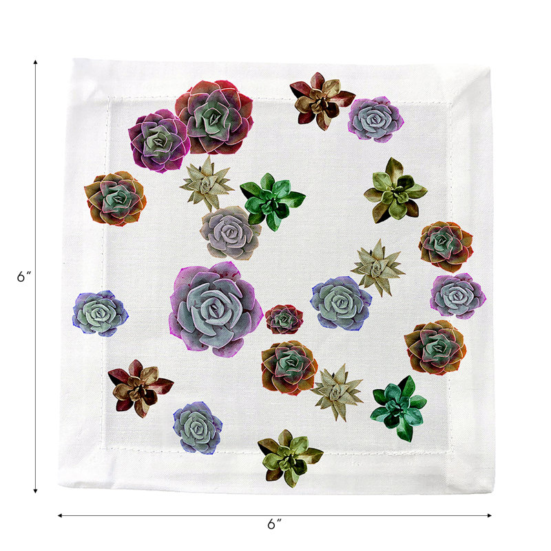 Succulents Floating Cotton Sateen Cocktail Napkins, Pastels