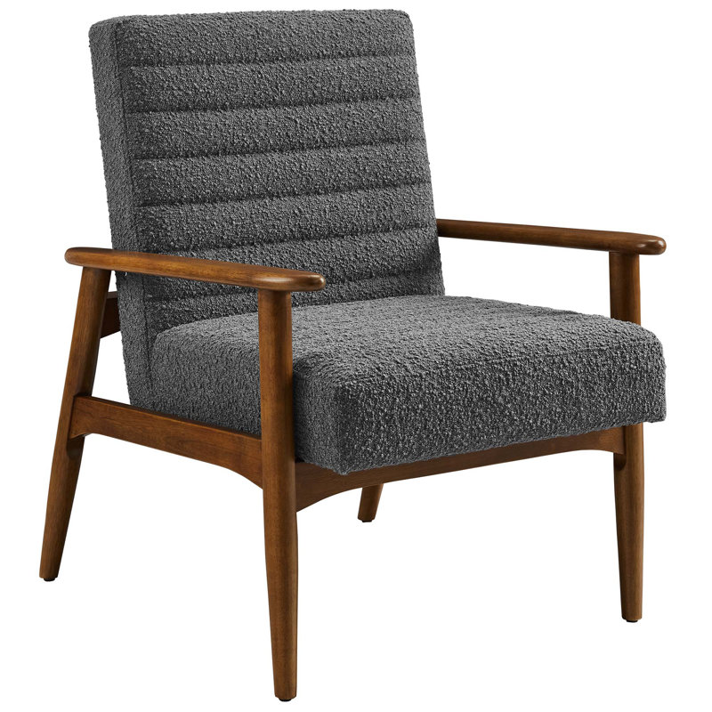 Jensen Boucle Fabric Accent Chair, Back Polyester Blend, Dark Brown Wood