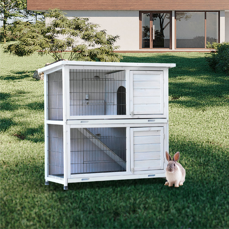 Cage à lapin résistante aux intempéries Darrly, Blanc antique