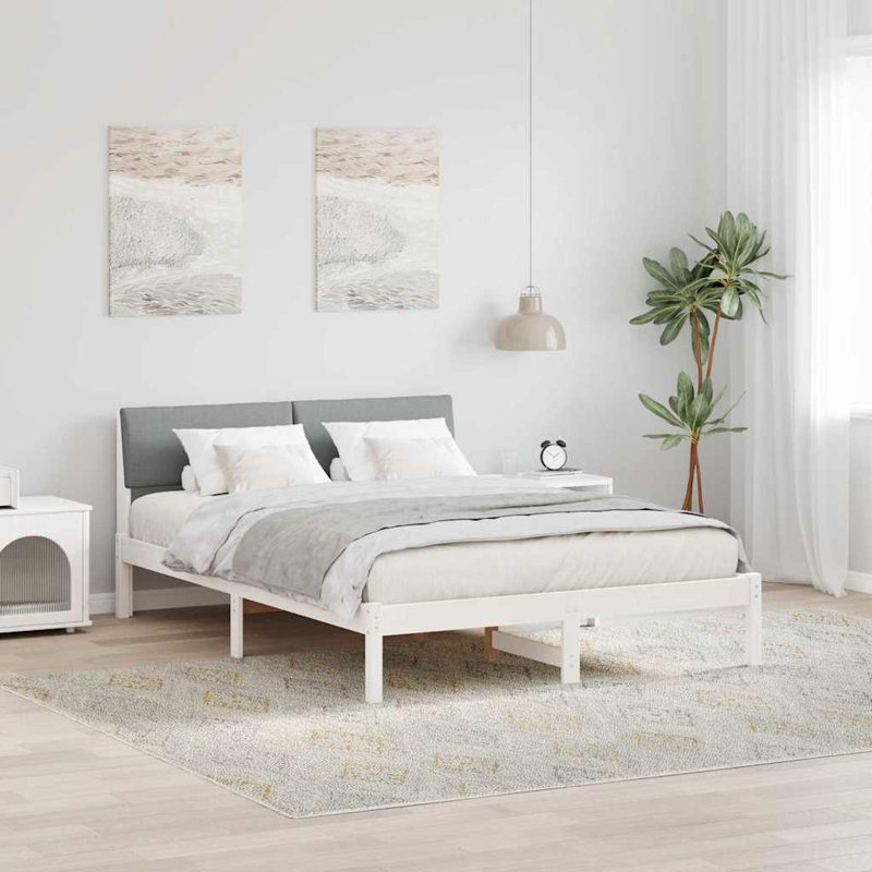 Solid Wood Bed Frame, 160 x 200cm, White/Light Grey