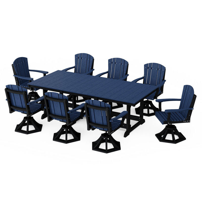 Ensemble de salle à manger à chaises pivotantes 9 pièces Heritage, Bleu patriote / Noir