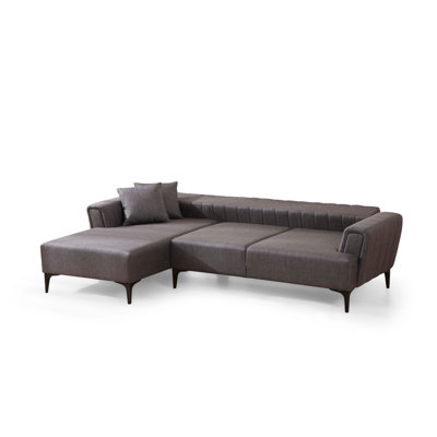 Stylish Corner Sofa-Bed, Dark Grey, 55.1 x 106.3 x 30.3 inches | Beech Wood & Chipboard Frame, 100% Polyester Fabric | Turnable Back Mechanism, 28 DNS Soft Foam for Comfort | Easy-Clean Design, Perfect for Modern Spaces