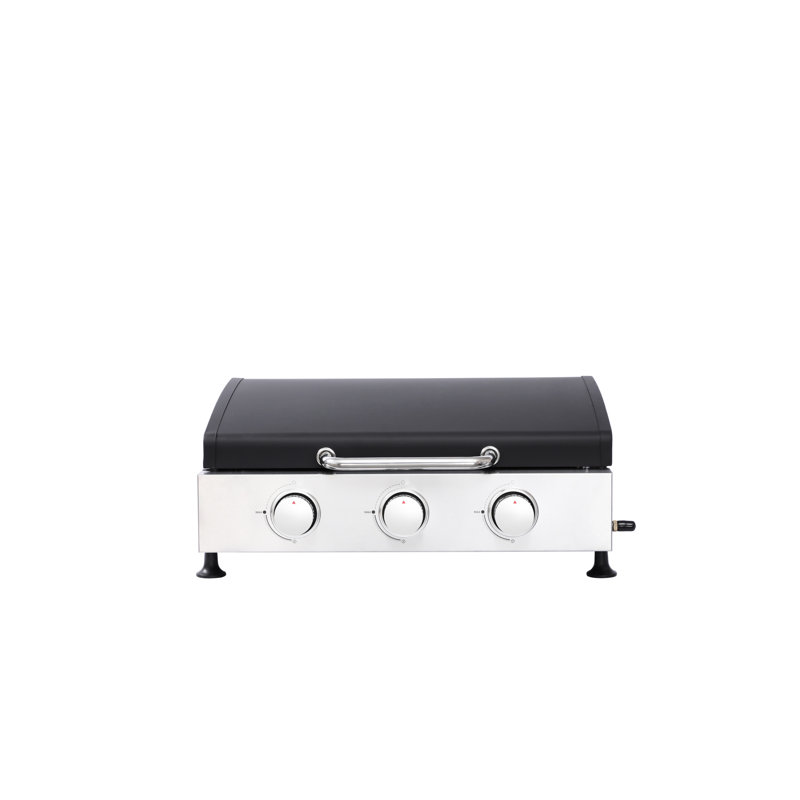 Barbecue au gaz à 3 brûleurs avec résistance aux hautes températures, filet en fonte, poêle émaillé, carter d'huile rétractable, + design, poêle à température de cuisson en acier inoxydable 28650Btu pour l'huile usée, multifonction