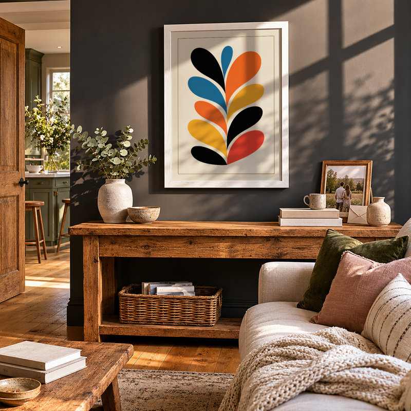 Geometric Symmetry Mid-Century - Framed Print, A3 - 42.0 x 29.7 cm, White