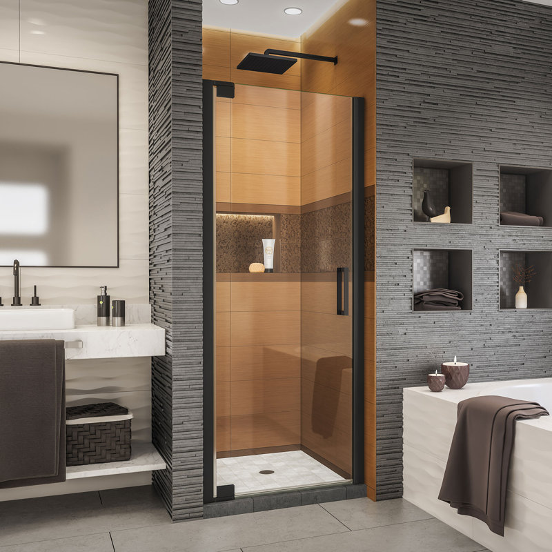 DreamLine Elegance-LS 27 - 29 inch W x 72 inch H Frameless Pivot Shower Door in Matte Black, Matte Black, 29"