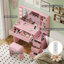 Ensemble de coiffeuse 35 "avec miroir à DEL, station de charge USB, rangement à 5 tiroirs, bureau de coiffeuse rose avec tabouret pour la chambre à coucher-1378557886