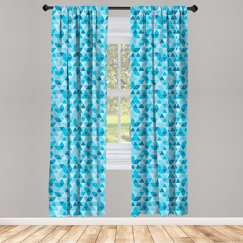 Red Barrel Studio®, rideaux 4 panneaux bleus, triangles géométriques, mosaïque, bleu ciel, bleu pâle, L 56 po x L 63 po
