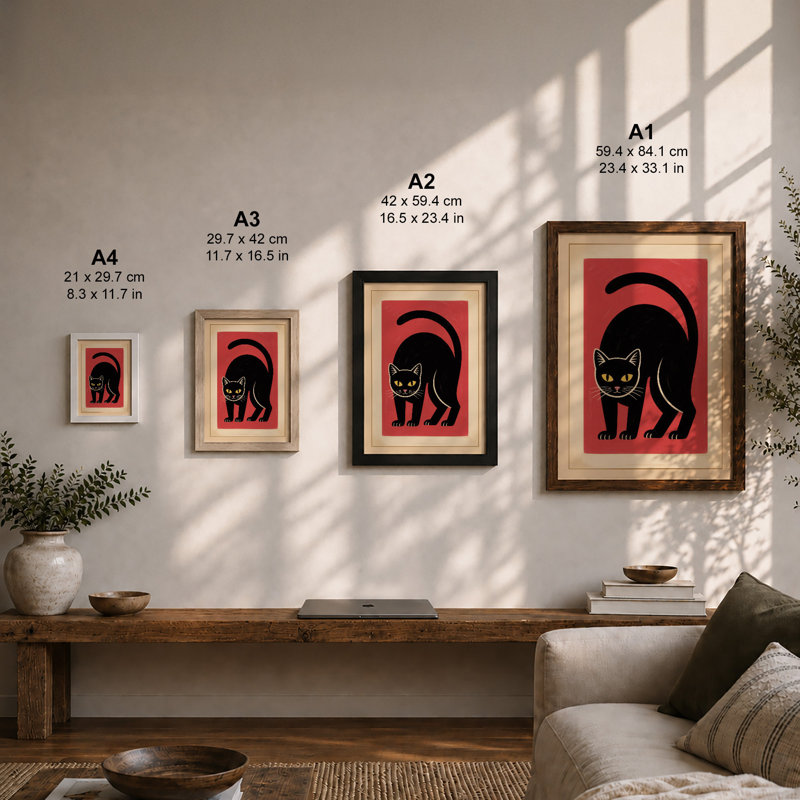 Silhouette Cat Mid-Century - Framed Print, Unframed, A1 - 84.1 x 59.4 cm