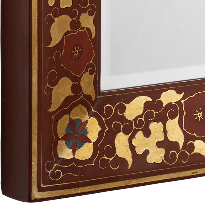 Hangzhou Wood Flat Wall Mirror, Red Lacquer, 84 x 70 x 4.5 cm