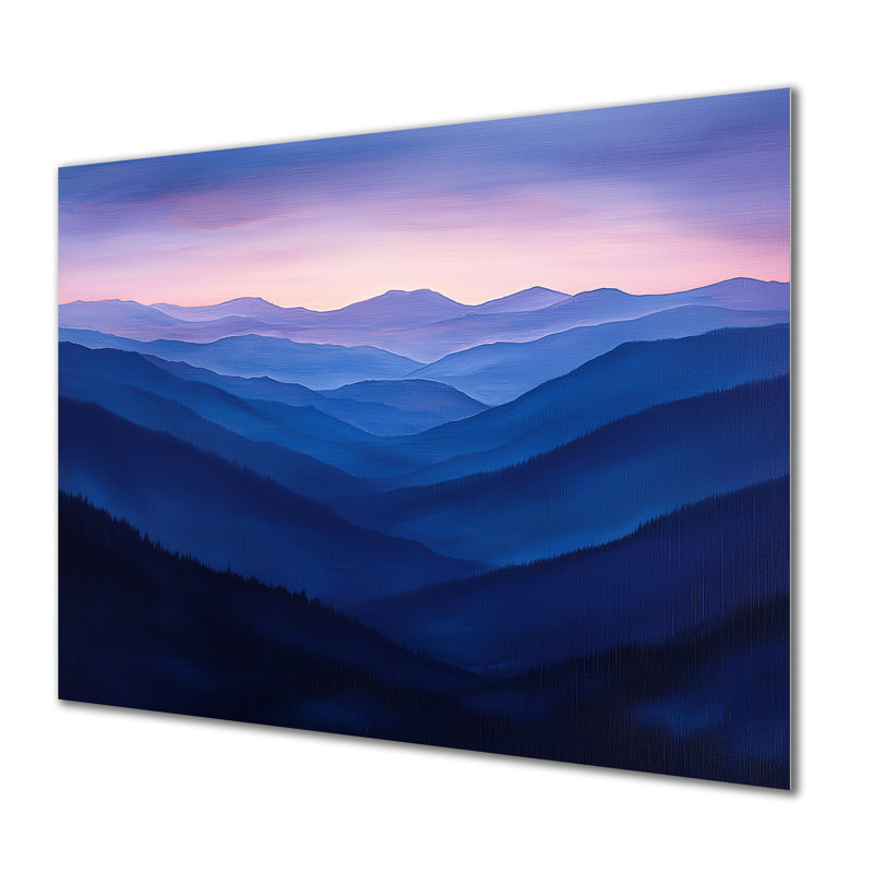 Lavande, crêtes de montagne au crépuscule I - impression de montagnes sur métal, H 16 po x l 32 po