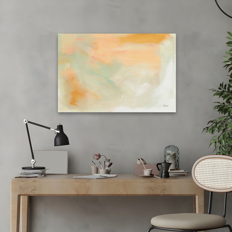 Dans le rose abstrait contemporain beige, H 24 po x l 16 po