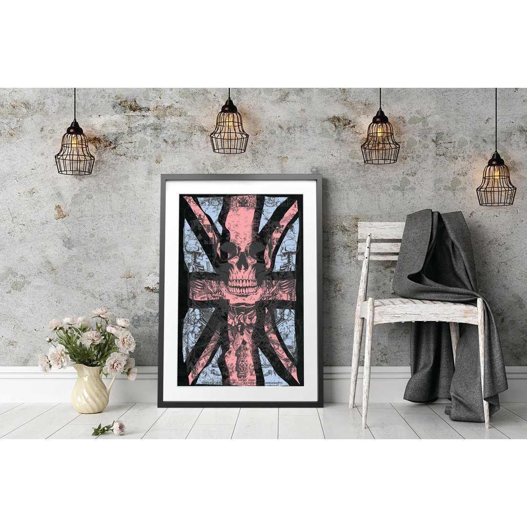 Gerahmtes Poster Uk Skull Black