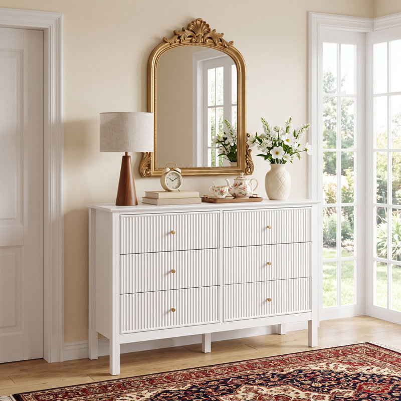 Modern Fluted 6 Drawer Dresser, White