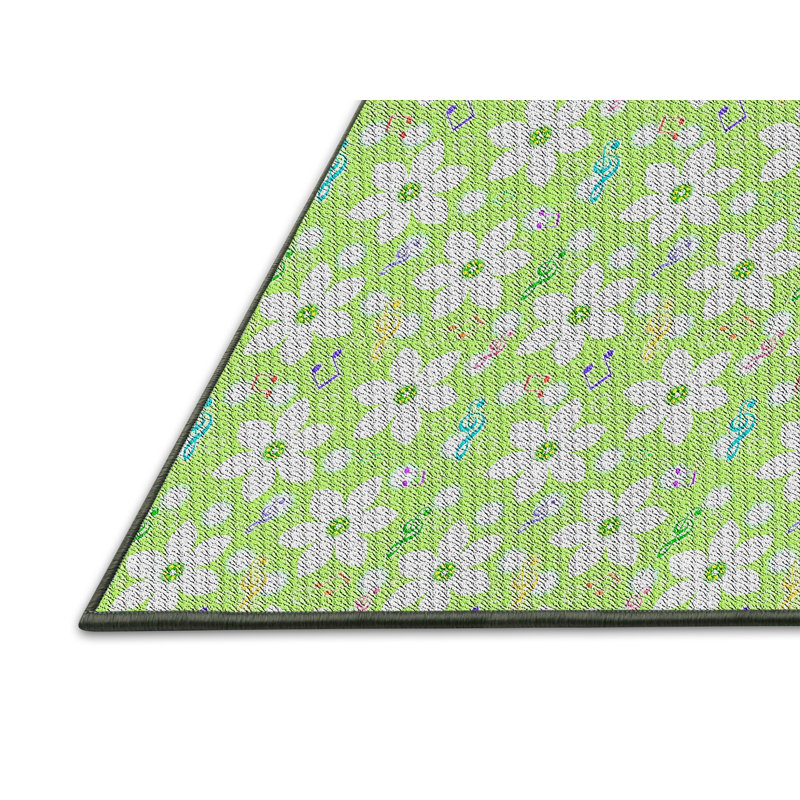 Tapis vert/blanc à motifs Jenne, Rectangle 5 pi x 7 pi