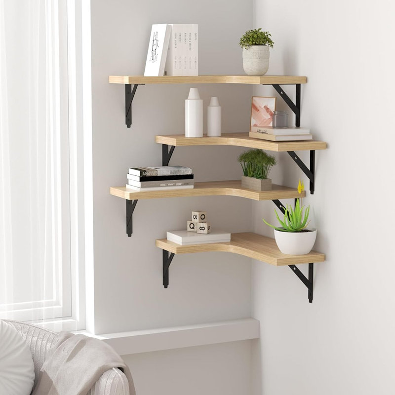 Ensemble de 4 tablettes d'angle flottantes en bois rustique pour salle de bain, cuisine, chambre à coucher, salon et bureau